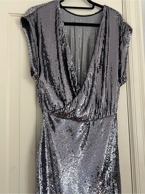 Zara Silver Sequin Midi Dress